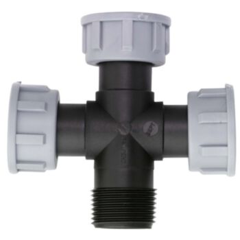 Kruisstuk 3 x wartel 1" binnendraad x 1" buitendraad