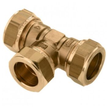Knelkoppeling T-stuk 22mm messing