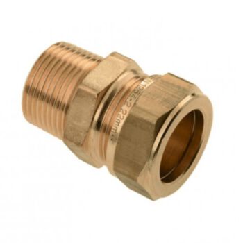 Knelkoppeling puntstuk 22 mm x 1" buitendraad messing