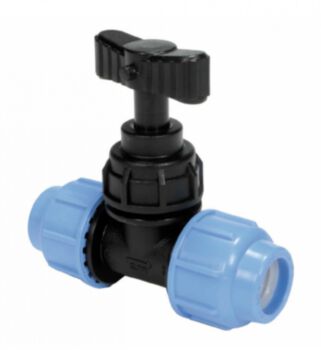PE stopkraan 20mm 2x knelkoppeling Kiwa