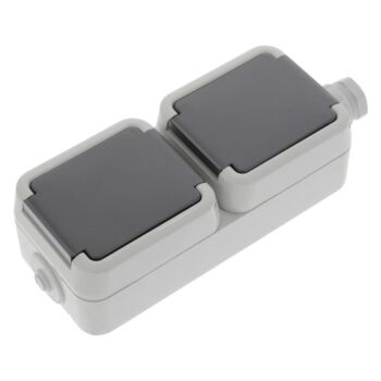 Peha contactdoos opbouw, 2-voudig, randaarde grijs verticaal