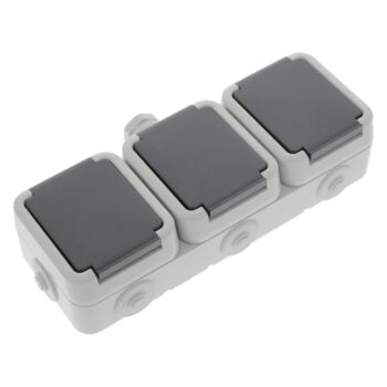 Peha contactdoos opbouw, 3-voudig, randaarde grijs horizontaal