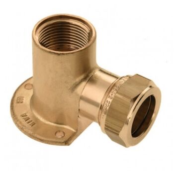 Muurplaat 15mm knel x 1/2" binnendraad messing