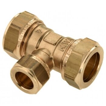 Knelkoppeling verloop T-stuk  22 x 15 x 22mm messing