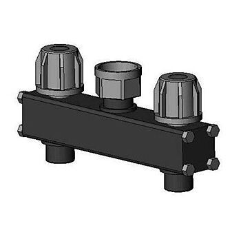 LEV Groepenverdeler 2-weg met kranen (1'' ingang bovenaansluiting)