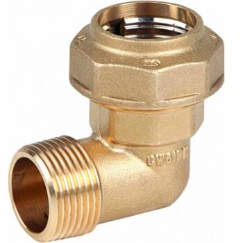 Messing snijringkoppeling knie 90° 32 x 1" bu